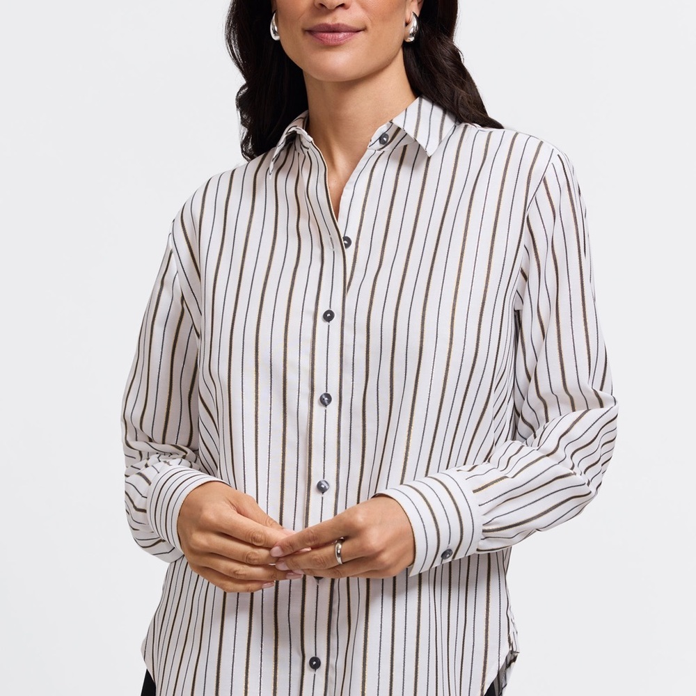 Meghan Metallic Stripe Long Sleeve Button Down Shirt